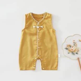 Summer Baby Vest Bodysuit New Chinese Style National Trend Baby Boy Girl Romper Newborn Full Moon Birthday Outfit