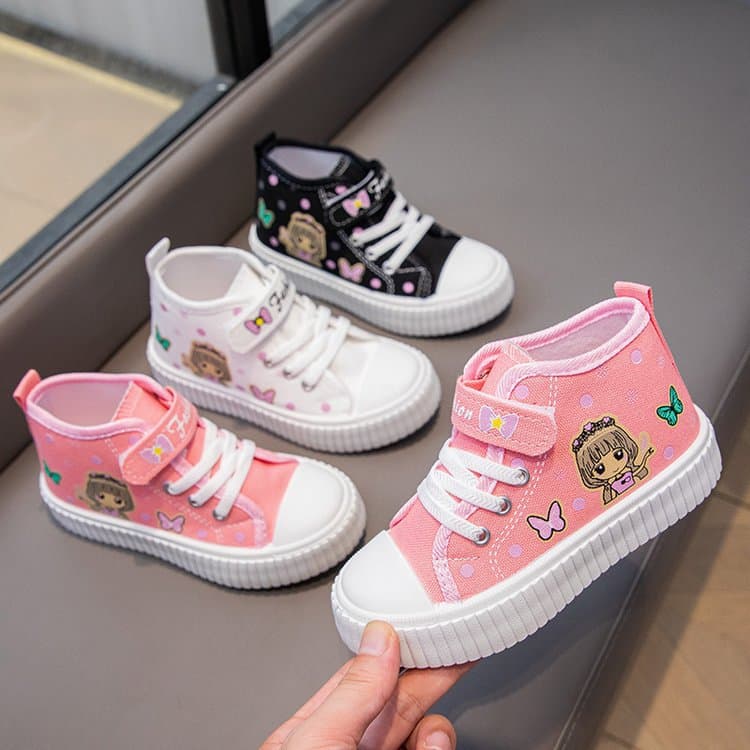 Cartoon Children's Shoes 2024 Autumn High-Top Children's Canvas Shoes Baby Soft Sole Hook-and-Loop Cloth Shoes Factory Direct Wholesale