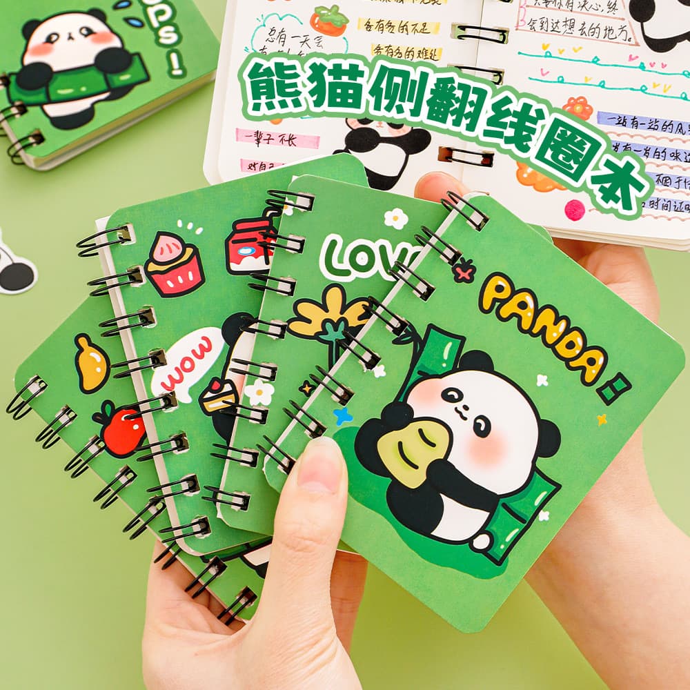 Cute A7 Panda Side-Flip Spiral Notebook Student Mini Pocket Portable Diary Cartoon Study Stationery Notebook