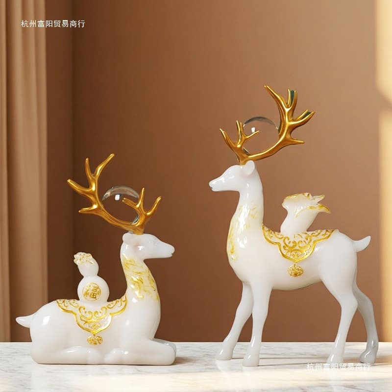 Creative deer imitation jade ornaments auspicious desktop decoration wine cabinet living room entrance TV cabinet moving to new home gift