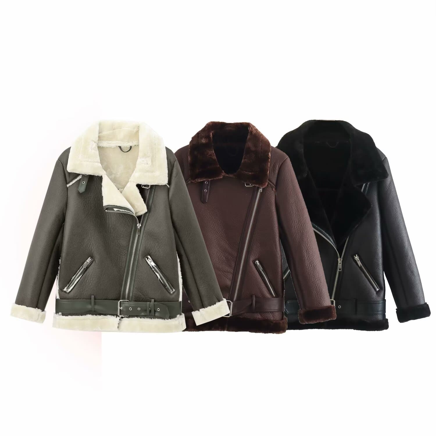 Amazon 2024 Cross-border Autumn and Winter European and American Women's Fur One-piece Zipper Decorated Long-Sleeved Jacket Coat Women's M17275