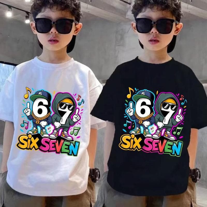 Cross-border children's clothing short-sleeved men and women 67six seven round neck T-shirt fashionable children's breathable short-sleeved cross-border shipping