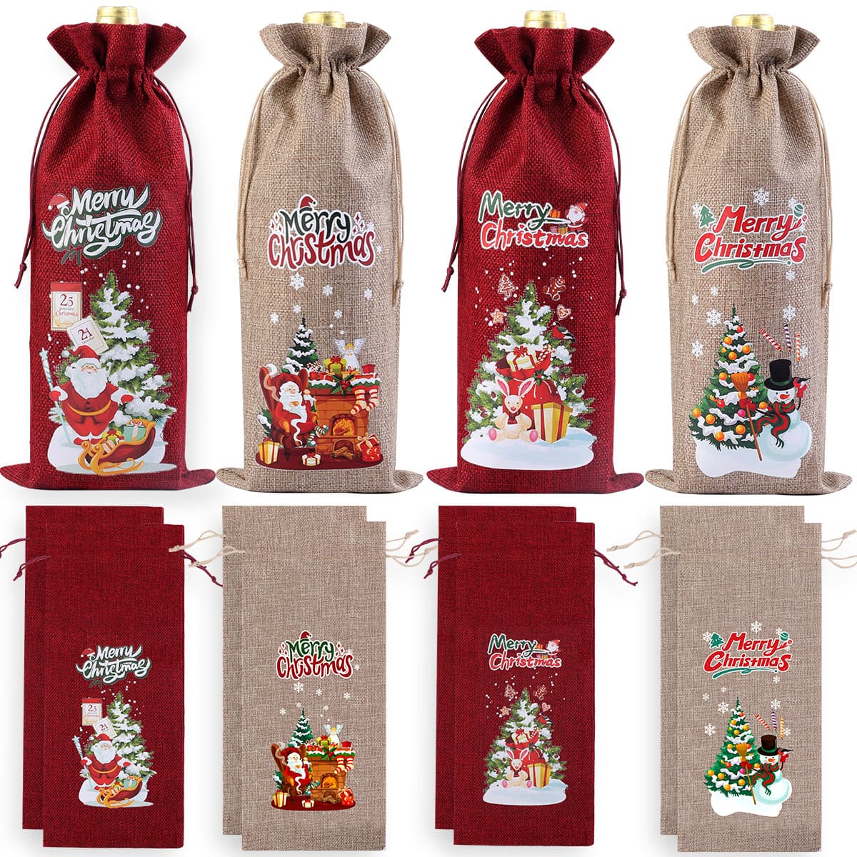 New Christmas wine bag, linen wine bottle bag, gift party wine packaging bag, drawstring Christmas gift bag
