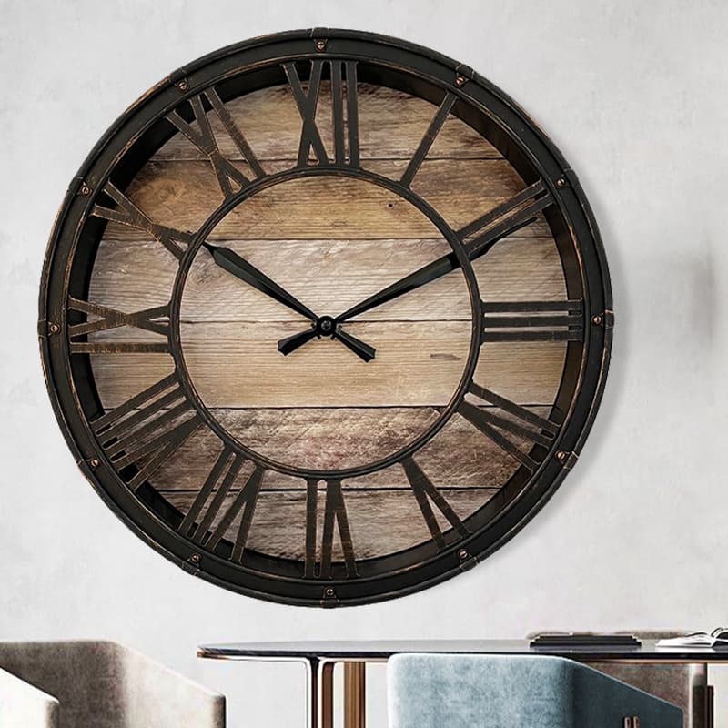 Industrial Style Creative European Retro Roman Numeral Wall Clock for Home Indoor Decoration Silent Clock