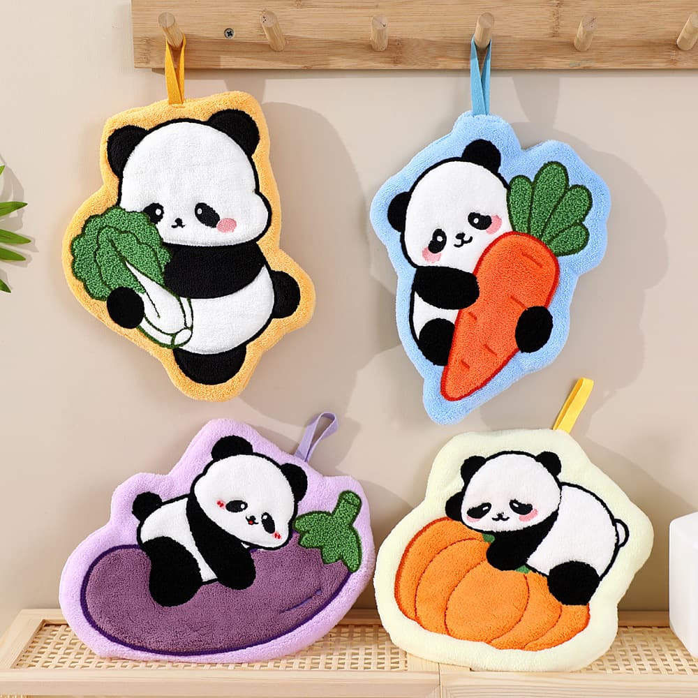 New panda series cute cartoon children's coral velvet soft skin-friendly water-absorbent hand towel multi-purpose kitchen