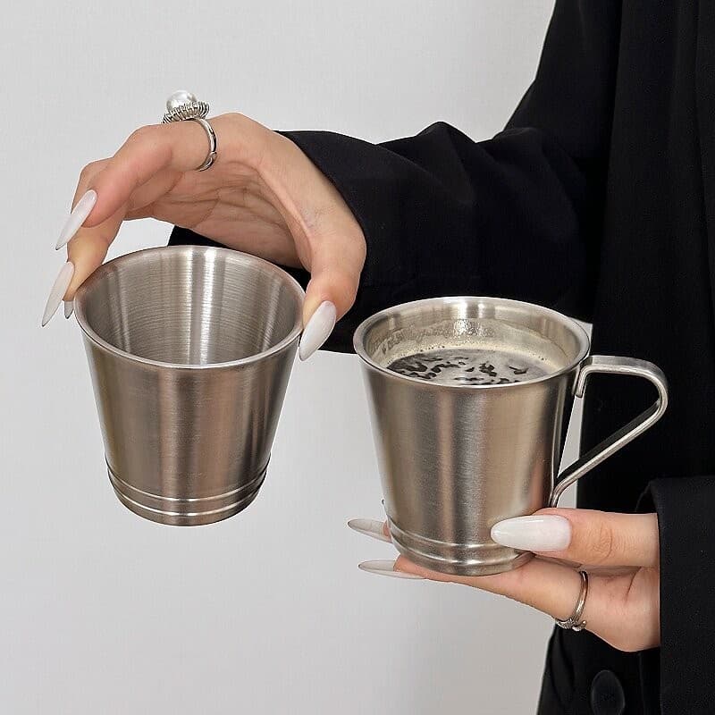 Simple 304 Stainless Steel Double-Wall Coffee Cup, Coffee Shop American Latte Cup, Tea Cup, Milk Cup, Cold Drink Beer Glass