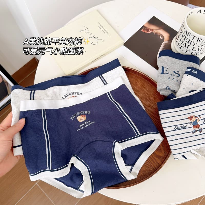 Women's boxer briefs, teddy bear style, British college style, mid-waist, pure cotton, plus size, hip-hugging, 10A, antibacterial, breathable.