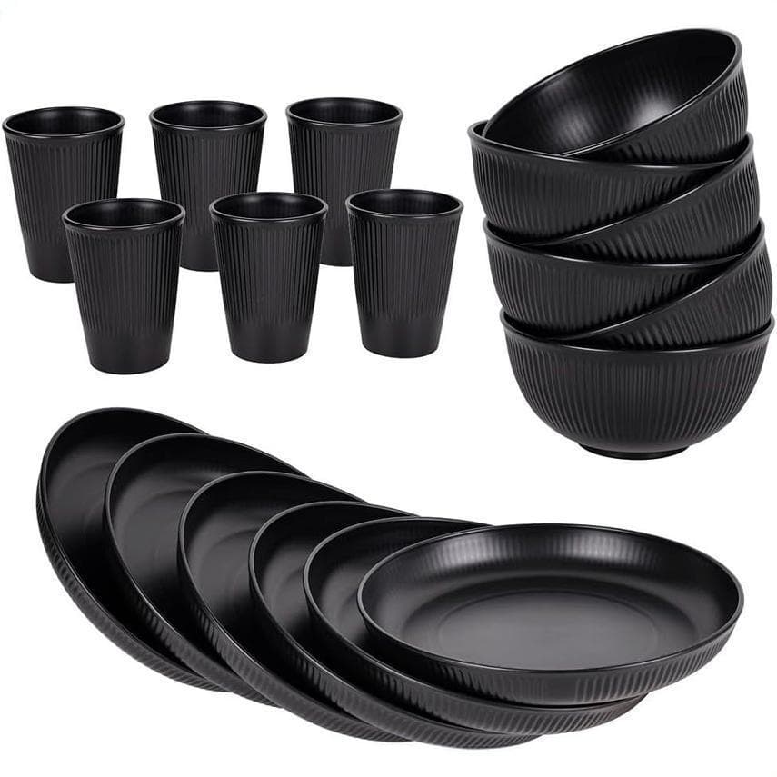 Amazon Vertical Pattern Plate Bowl Cup Tableware Black Vertical Pattern Cup 23 Plate 15 Bowl Cup Cross-border Set Cutlery Set Gift Box