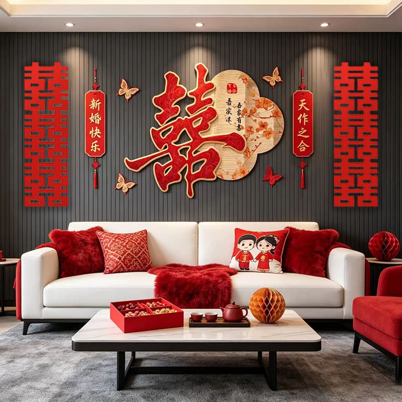 Wedding Room Decoration Sofa Background Wall Set for Newlyweds Living Room Bedroom Photo Props with Double Happiness KT Board