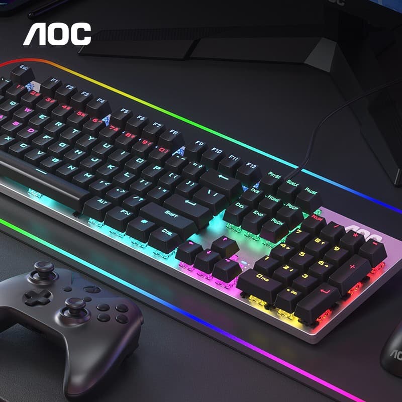 Clearance: AOC GK410 Mechanical Keyboard, Blue Switch, Internet Cafe Esports Gaming Keyboard, RGB