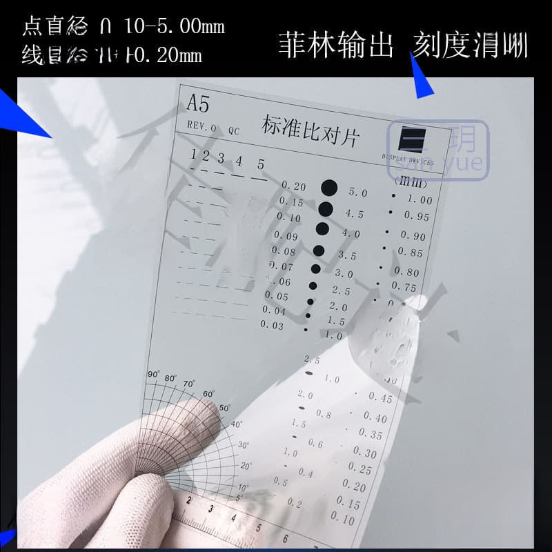 A5 Foreign Object Reference Test Card, Spot Appearance Comparison Plate, Standard Film Scale, Smudge Comparison Transparent Reference Dot Gauge