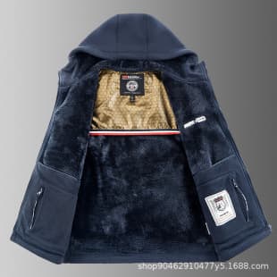 Cross-border Trade Men's Autumn/Winter Fleece Jacket Double-sided Polar Fleece Coat Middle-aged and Elderly Graphene Thickened Warm Cotton