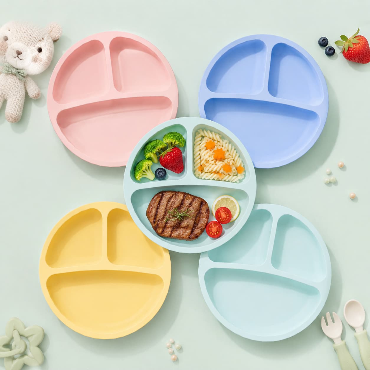 Silicone Suction Plate Baby Feeding Set Non-Slip Suction Bowl Infant Weaning Dish Silicone Dinnerware