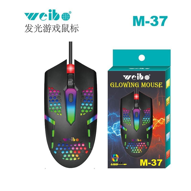Cross-border wholesale gaming mouse Weibo wired mouse M37 illuminated hollow computer mouse factory
