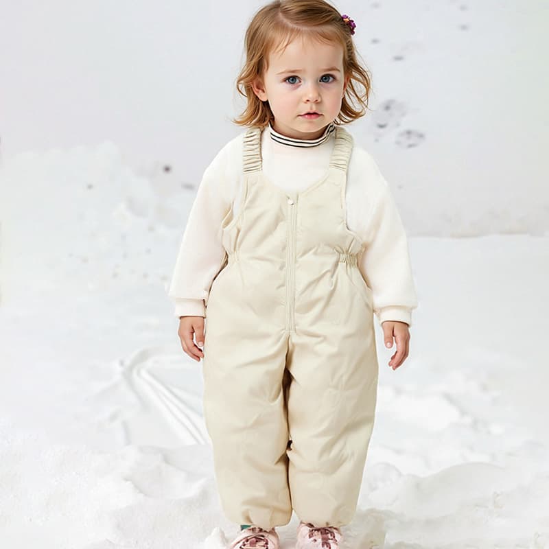 New winter style down-proof pants for boys and girls, with suspenders, thickened and warm white duck down for toddlers and babies.