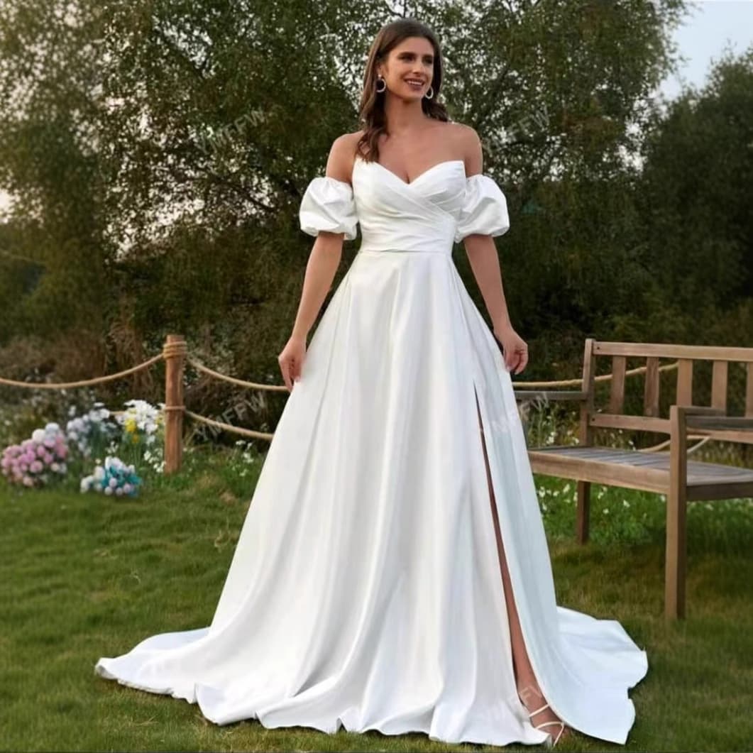 Strapless Satin Light Wedding Dress French Simple Petite White Train Gown Bride Daily Welcome Travel Photography