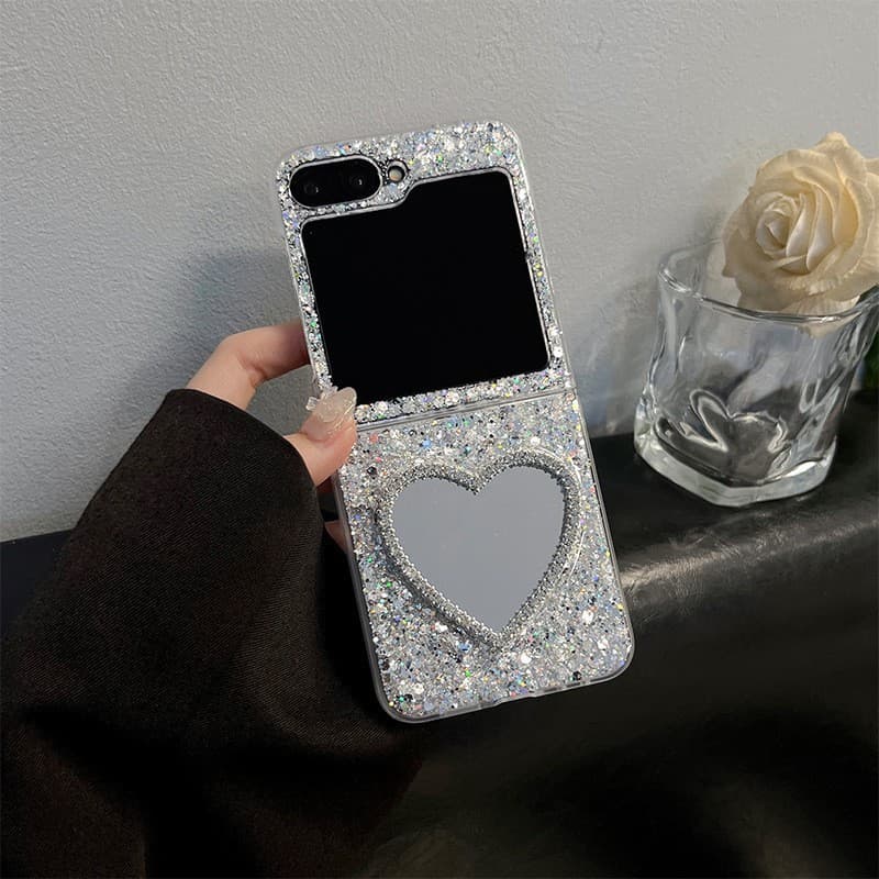 Epoxy Glitter Bear Mirror Case for Samsung Z Flip7/6 Foldable Phone Cover Z Fold7 Protective Case W26