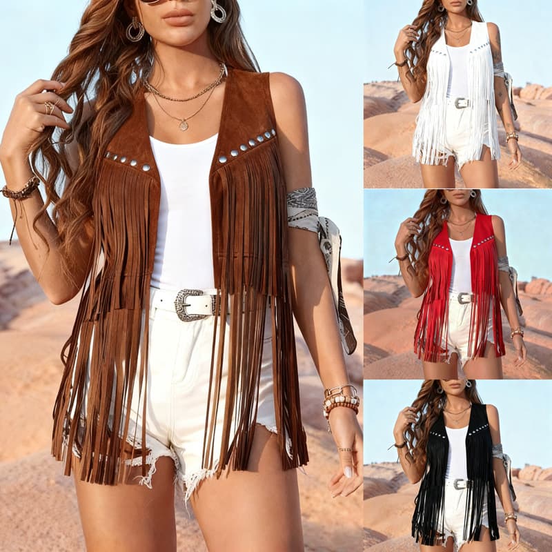 2026 Cross-border Amazon Independent Station European and American Women's Fringe Vest Faux Suede Sleeveless Jacket Vest for Women