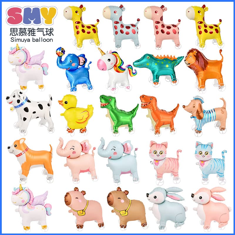 Trending Loose Cartoon 3D Standing Balloons Trending Animal Balloons with Wheels Night Market Stall Park Hot Selling Balloons