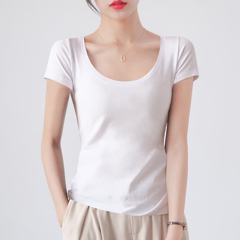 Short sleeve t-shirt women white tight pure cotton cropped summer new half sleeve slim fit inner layering top