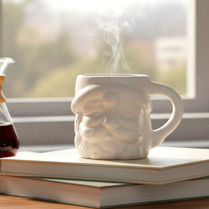 Cross-border Pure White Ceramic Santa Claus Mug Creative Face Ceramic Cup High Aesthetic Cup
