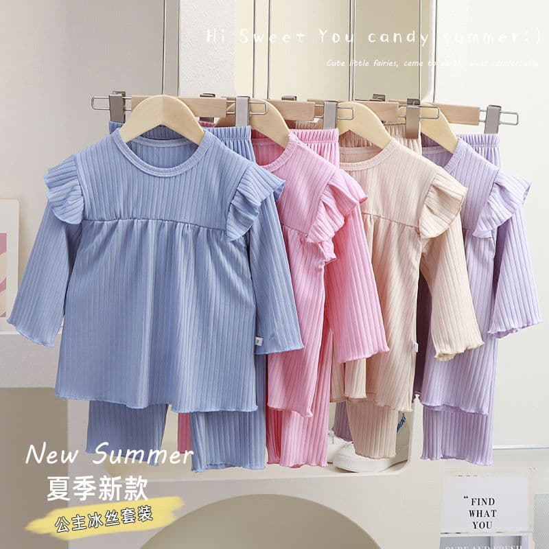 Girls' Pajamas Spring/Autumn Long Sleeve Lightweight Homewear Set Simple Air Conditioning Wear