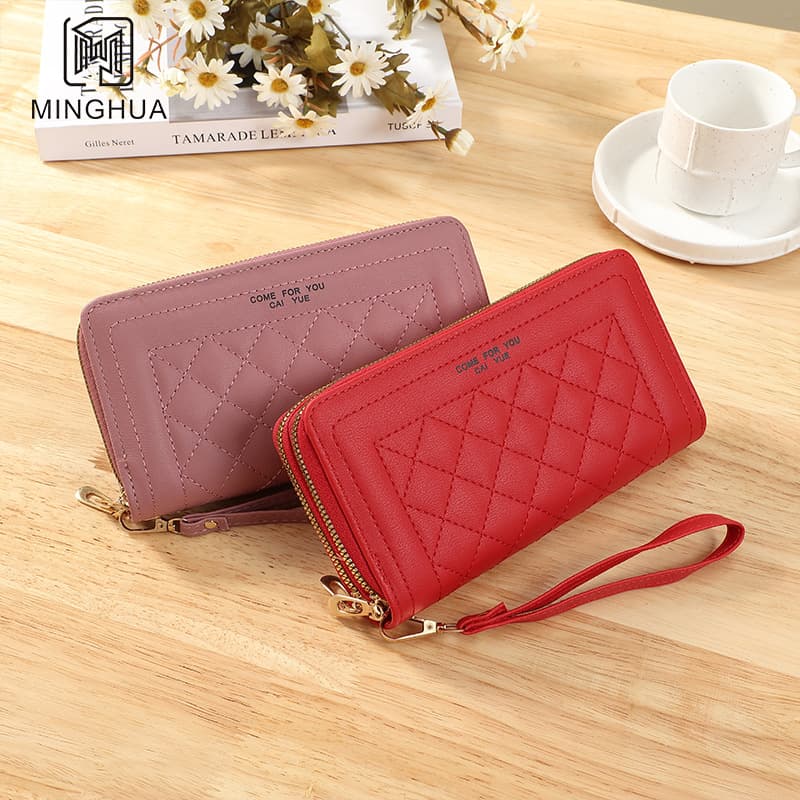 Cross-border new women's wallet, long coin purse, women's high-end solid color zipper clutch, source factory