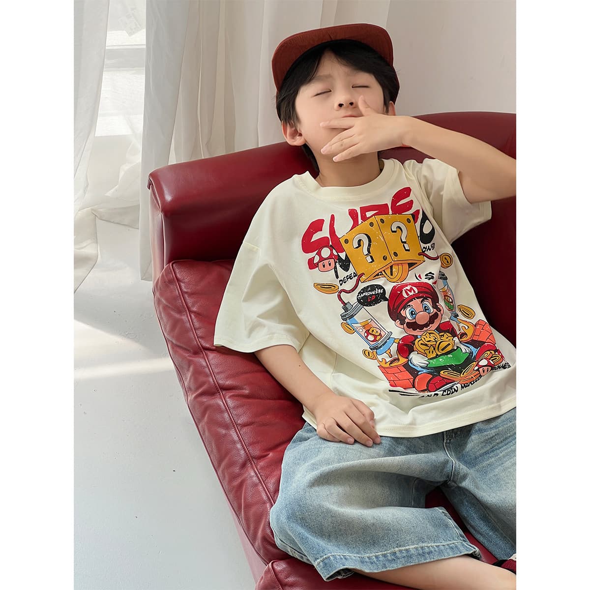 Boys and Girls Short-Sleeved T-Shirts Summer Wear 2026 New Korean Style Boys' Handsome Half-Sleeved Children's Clothing Fun Cartoon Graffiti T-Shirt Trend