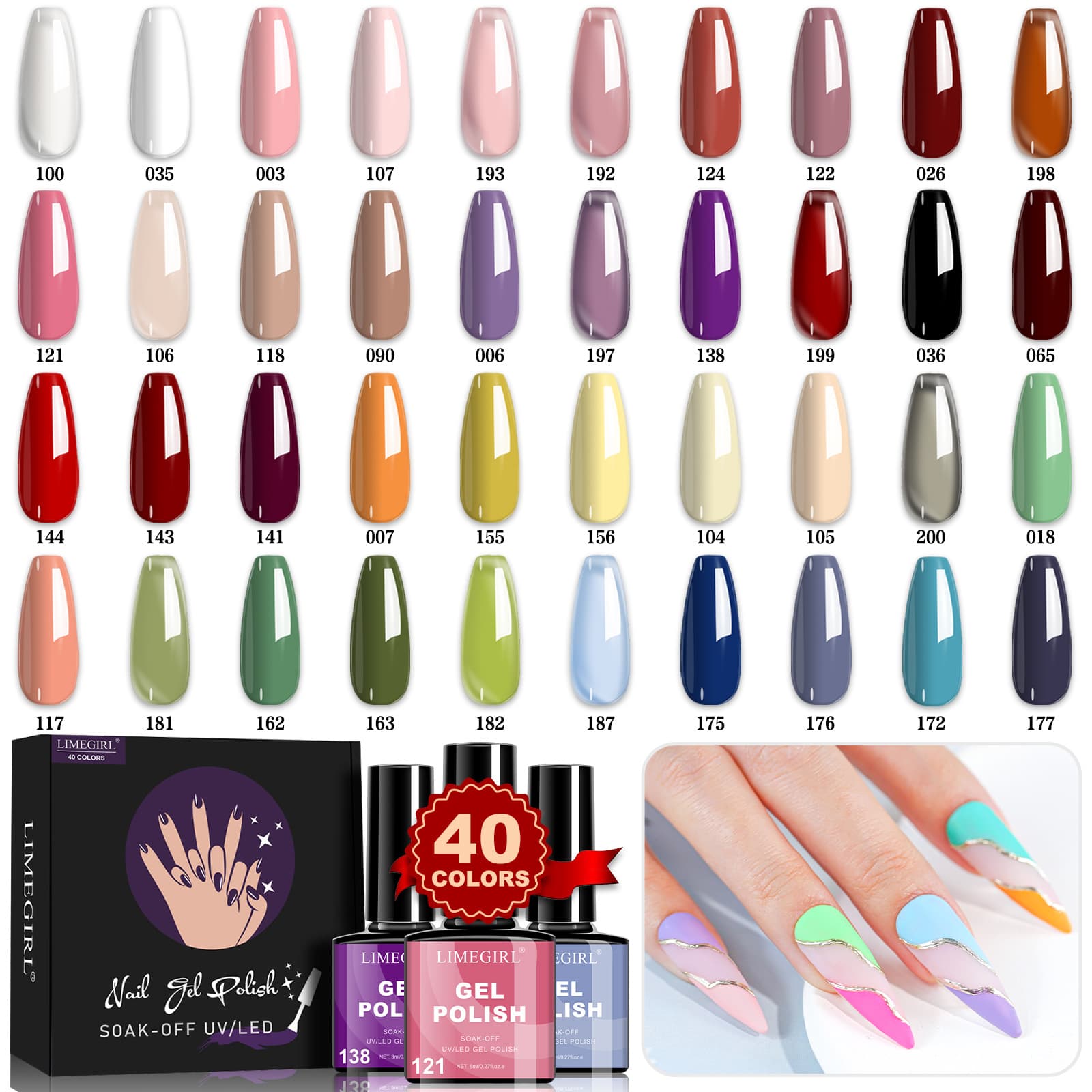 Cross-border Special Pure Color Nail Gel 40-Color Gift Box Set Series, Hot-selling UV Resin Gel for Export