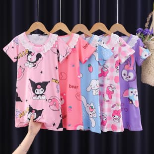 Cross-border wholesale children's nightgown girls' pajamas summer princess lace short sleeve sleep dress homewear air conditioning wear