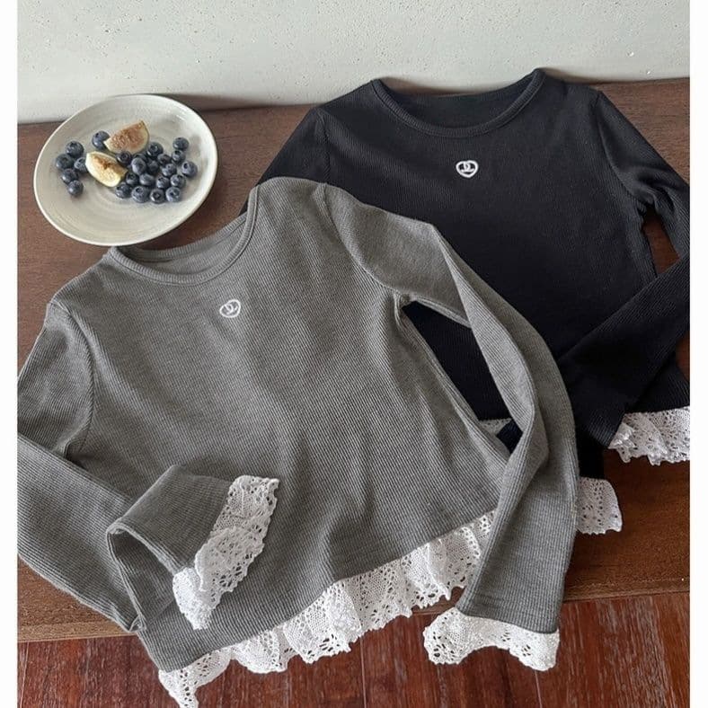 Girls T-Shirt 2024 Autumn New Lace Trim Stitching Slim Fit Long Sleeve Base Top Baby Girl Children's Clothing