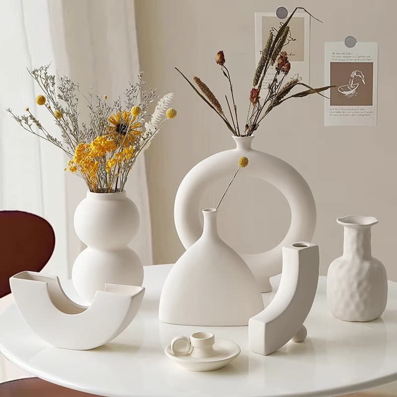 Plain Ceramic Vase Decor, Wabi-Sabi Style, Niche and Premium Feel, Living Room Flower Arrangement, Entryway TV Cabinet Ornament