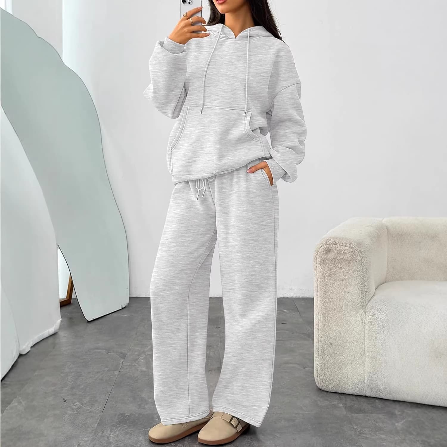 Cross-Border Trade Hoodie and Wide-Leg Pants Sportswear Set Fashionable Fleece Hoodie Sweatshirt Set