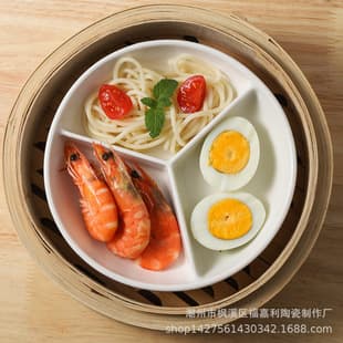 Ceramic 3-Compartment Plate for Hot Pot, Ginger, Garlic, and Vegetable Prep, Fruit Plate, Side Dish Plate
