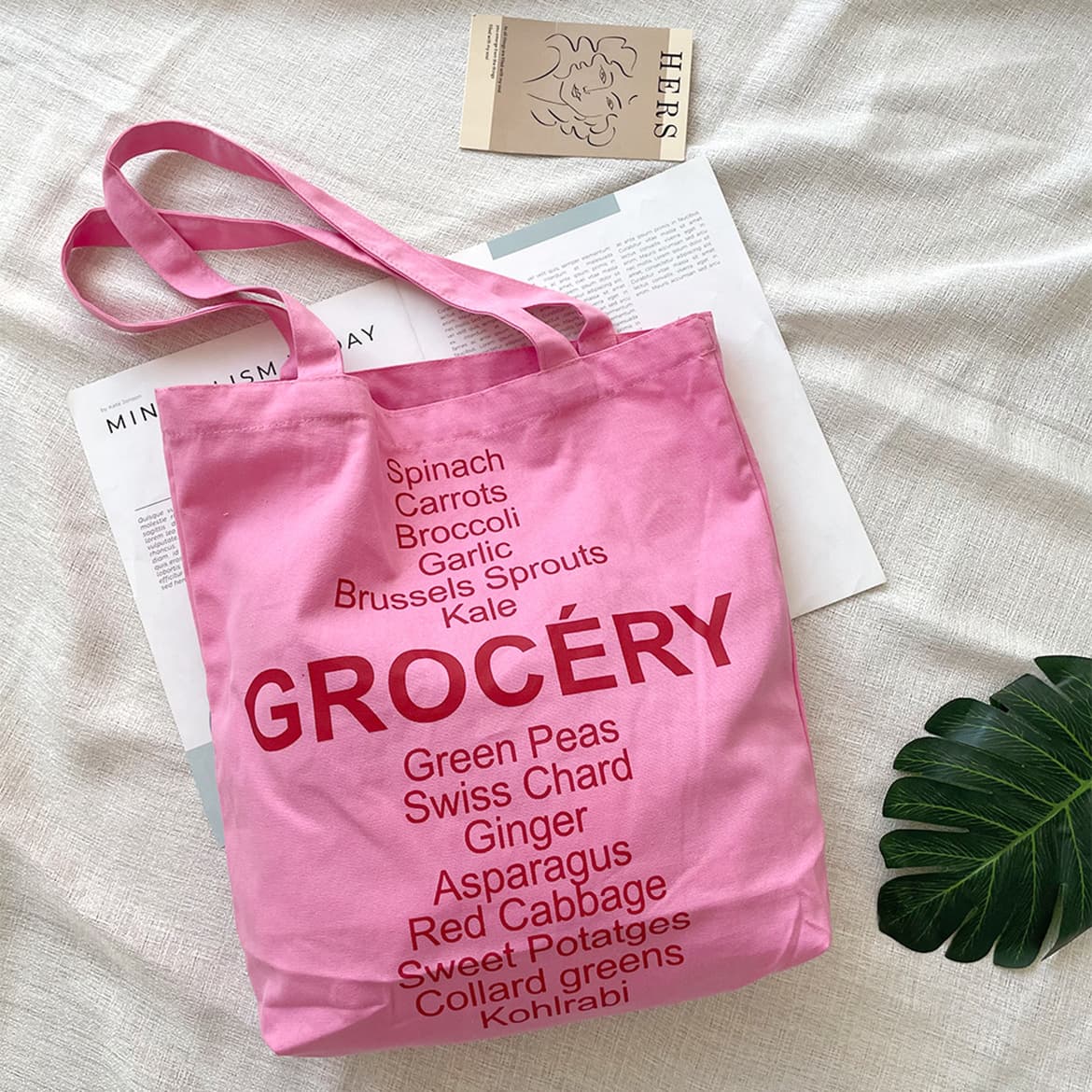 2021 Spring/Summer New Women's Canvas Shoulder Bag, Rose Pink Letter Print Cloth Bag Wholesale