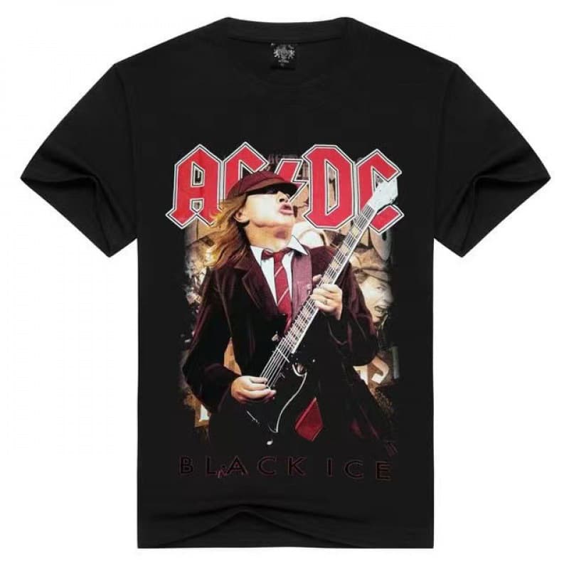 Rock band acdc short-sleeved T-shirt megadeth gun flower metallica simple loose queen round neck men