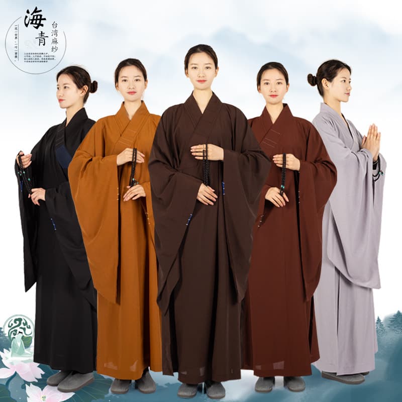 Taiwanese Linen Fabric Haiqing Long Gown Buddhist Lay Robe Women's Long Sleeve Haiqing Zen Monk Robe Spring Summer Autumn Winter