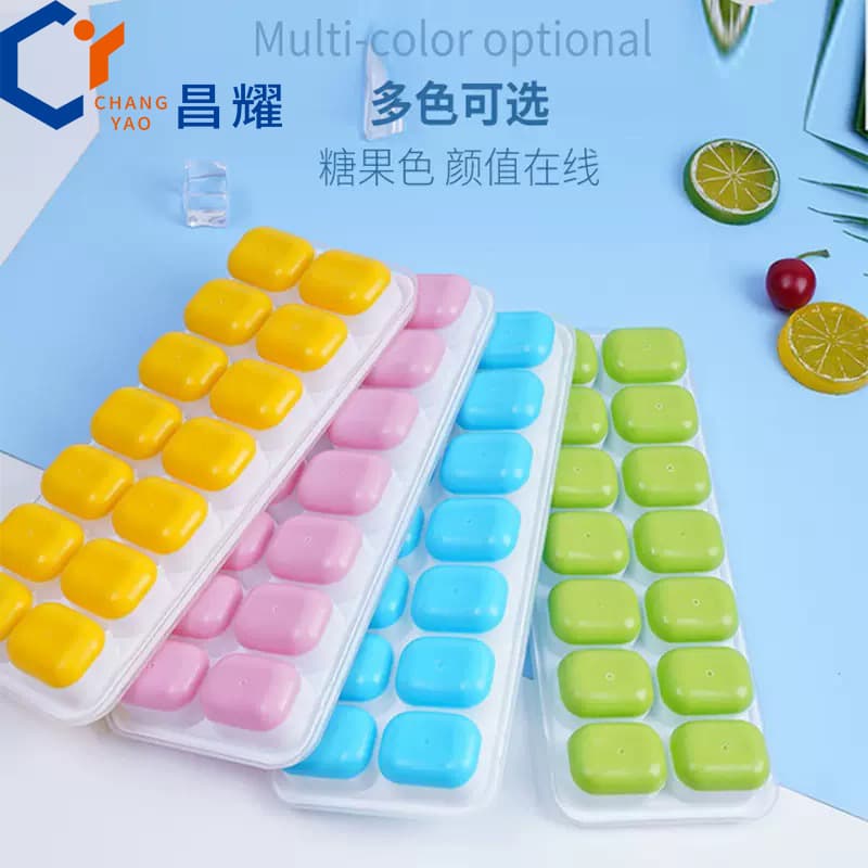 Household 14-grid square ice tray mold silicone soft bottom easy to release push-type ice box homemade ice cube box wholesale