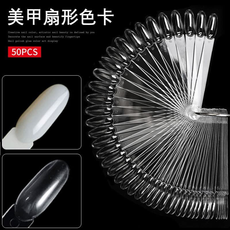 Nail Art Practice Palette Iron Ring Fan-Shaped Color Chart 50 Pieces Round Square Nail Polish Gel Color Board Display Tool
