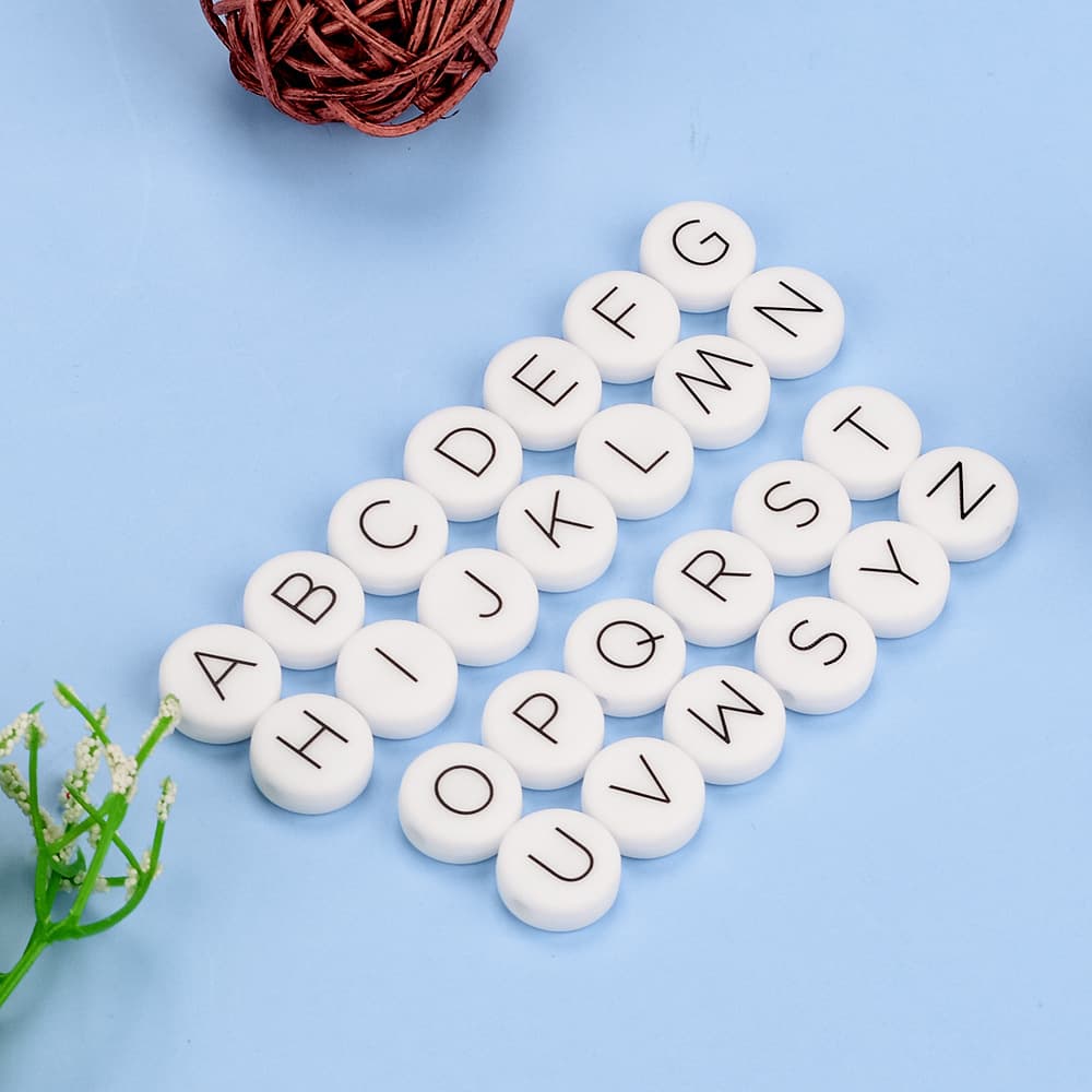 DIY handmade jewelry materials round white background black letters children early education 26 English letters silicone beads