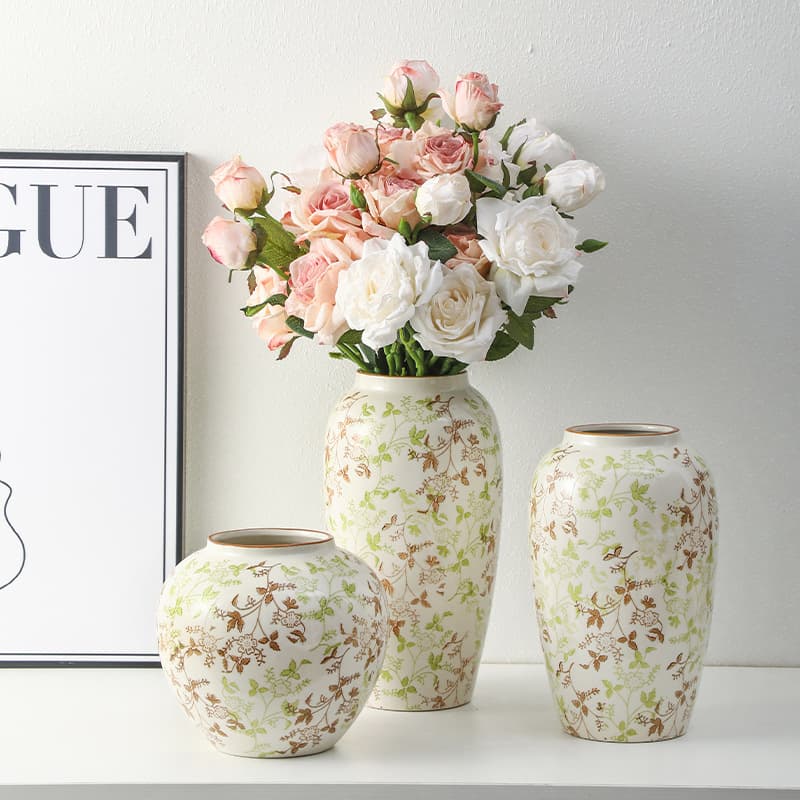 High-end retro new Chinese blue and white porcelain vase three-piece set for guest restaurant, flower arrangement, home decoration ornaments