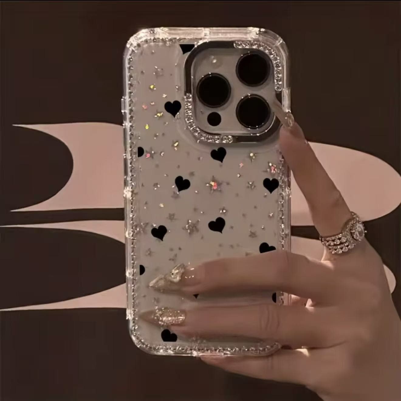 High-end sparkling star luxury phone case for iPhone 17 Pro Max, compatible with iPhone 16, heart design for iPhone 15