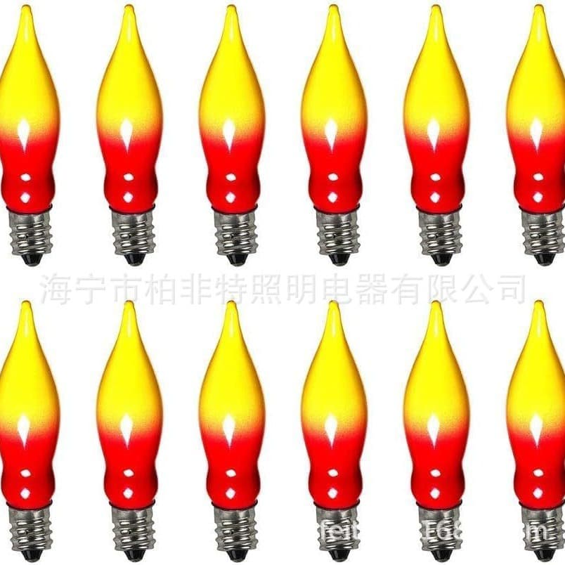 Cross-border US Standard C18 Yellow Top Orange Bottom Flame Tungsten Filament Backup Bulb 120V Light String Candle Holder Replacement Bulb Halloween