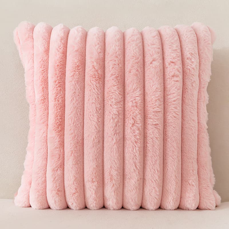 Amazon New Style Faux Rabbit Fur Vertical Stripe Pillow Solid Color Ribbed Cushion Cover Simple Sofa Bedroom Lumbar Pillow Wholesale