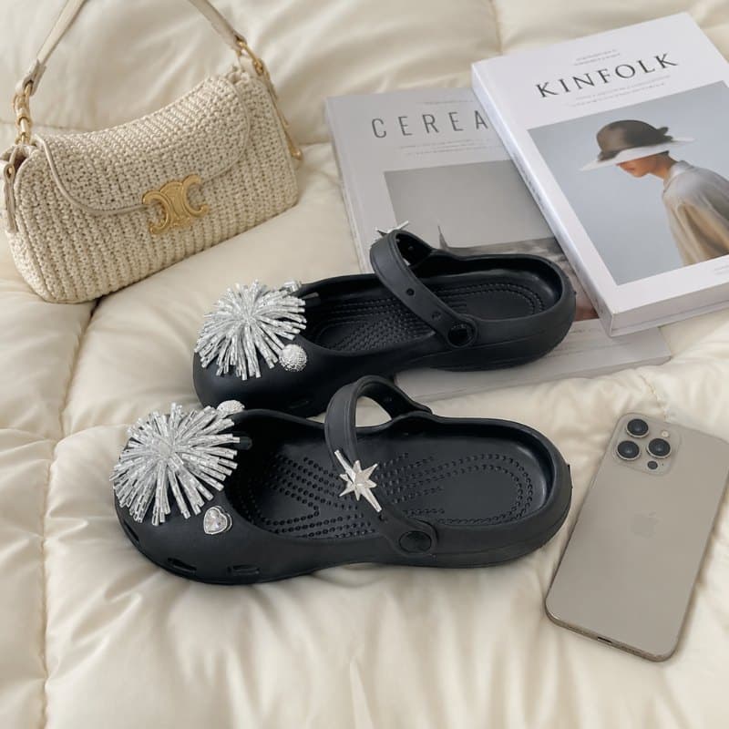 Crystal Mary Jane Ballet Shoes Sandals Women's Crocs Women's Outdoor One-Strap Sandals Beach Shoes Home Slippers Women
