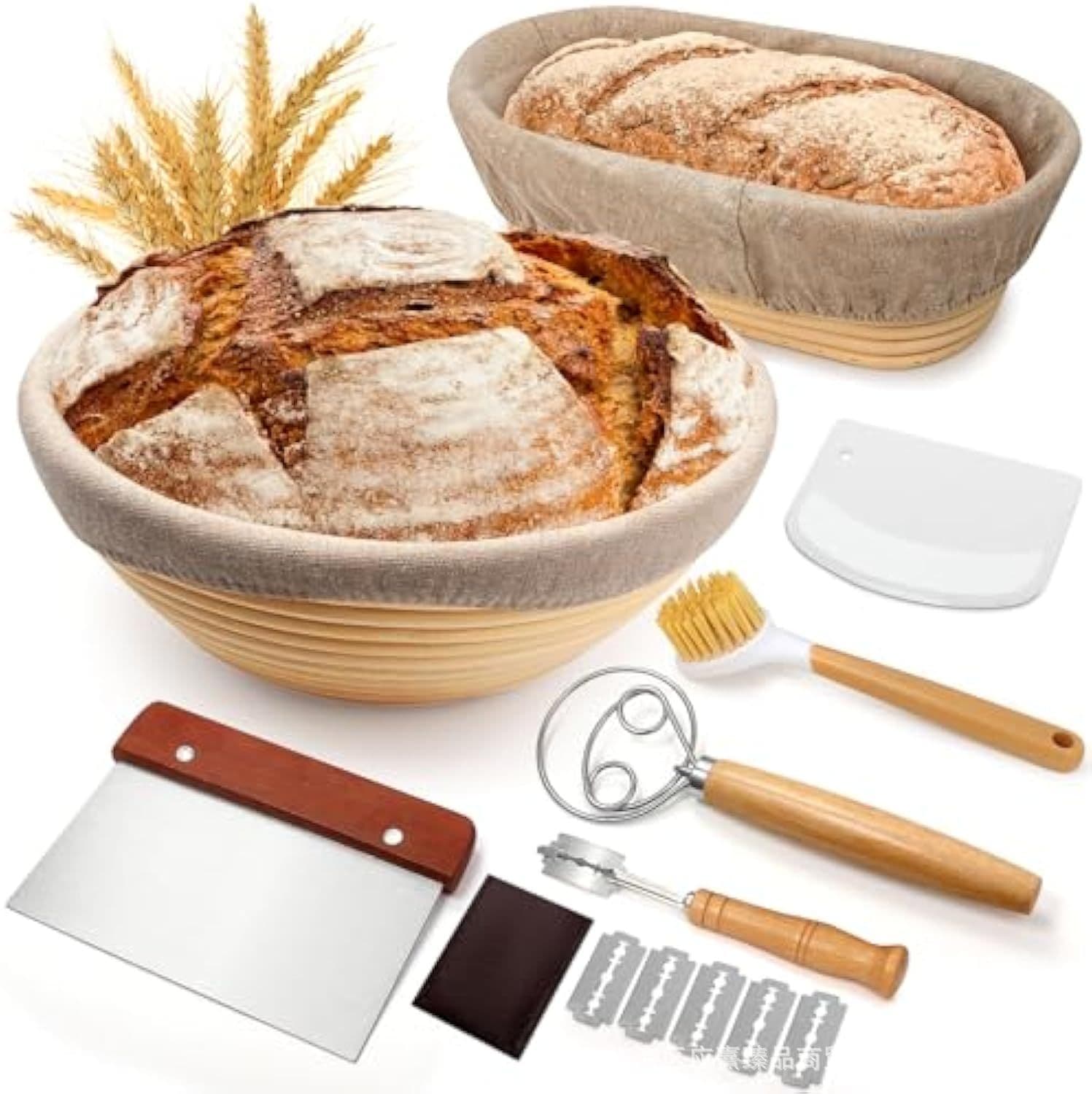 Wholesale Amazon Bread Baking Supplies Rattan Banneton Proofing Basket Scraper Bread Tool Set