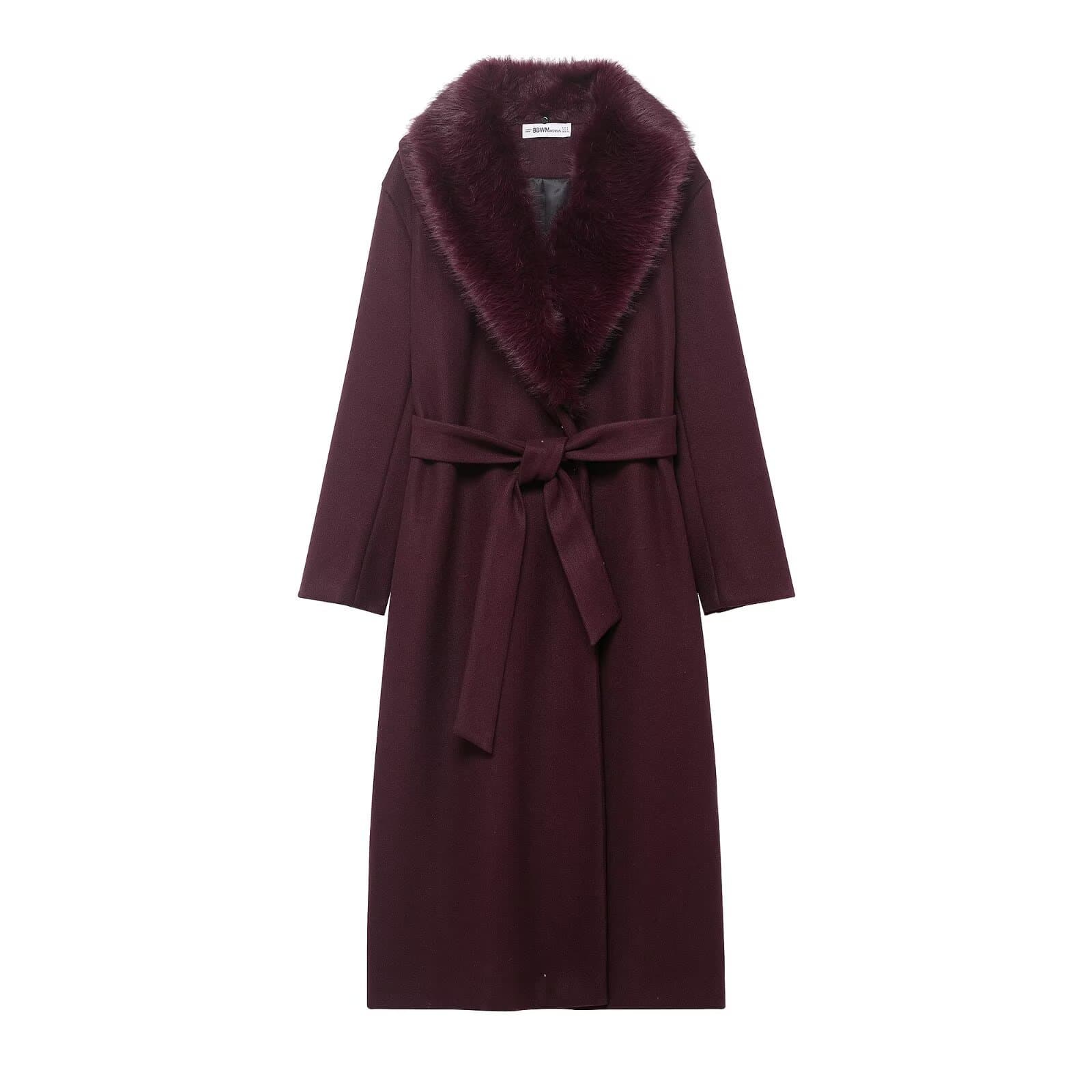 BB7054 Cross-border Wholesale 2025 Winter New European and American Style Women's Detachable Fur Collar Wool Coat