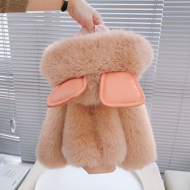 Girls' Fleece-Lined Thickened Long-Sleeve Jacket, Cute Fluffy Bunny Ears Top for Baby Girls, Girls' Clothing