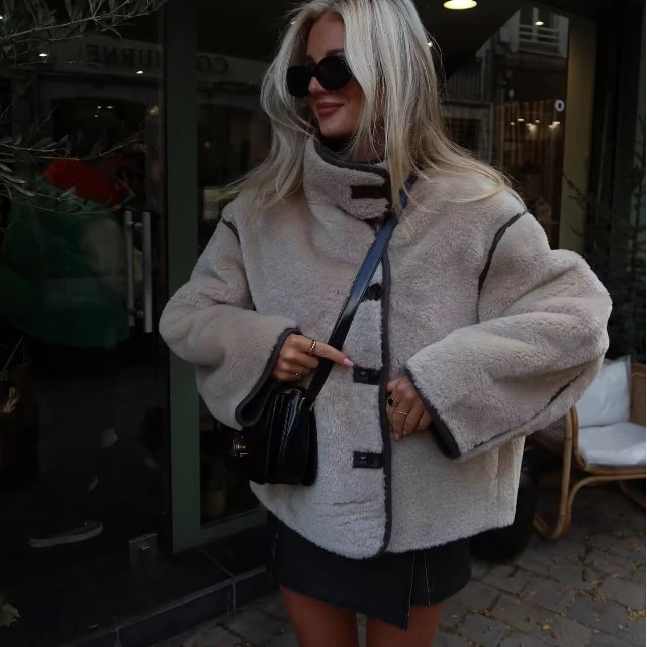 Cross-border women's clothing 2026 spring and autumn new European and American style large size color-blocked fleece loose short coat flight jacket for women