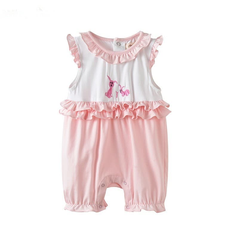 Baby's Jumpsuit Summer Thin Lace Stitching Sleeveless Harper Girl Baby Rabbit Embroidered Sweet Climbing Suit